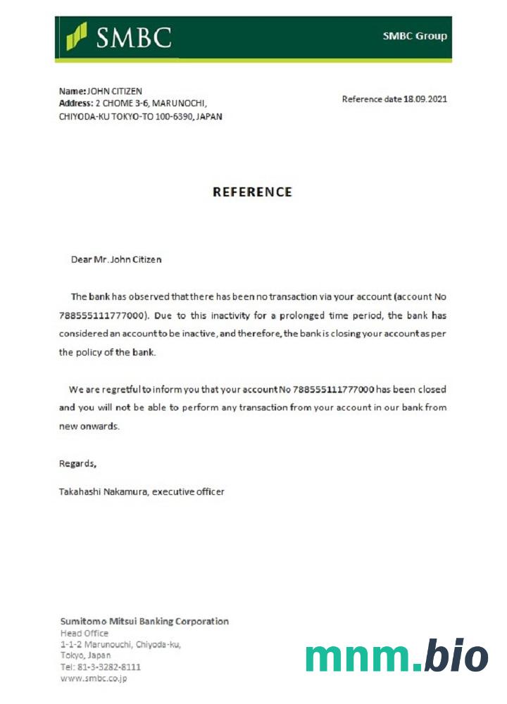 Przykład odniesienia do zamknięcia SMBC w Japonii w formatach Word i PDF